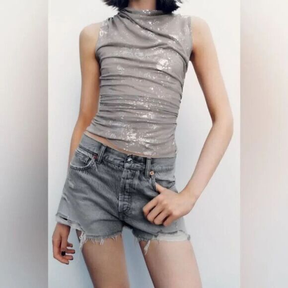 ZARA METALLIC PRINTED TULLE TOP - Picture 6 of 6